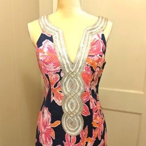 Lilly Pulitzer Dress size 8. Navy Pink and Gold. Like New.